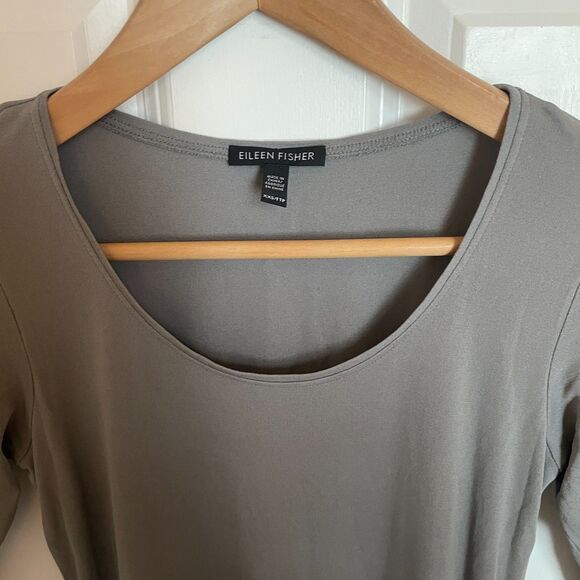 Eileen Fisher 100% Silk Half Sleeve Slip Dress XXS Minimalist Capsule Natural - Picture 3 of 9